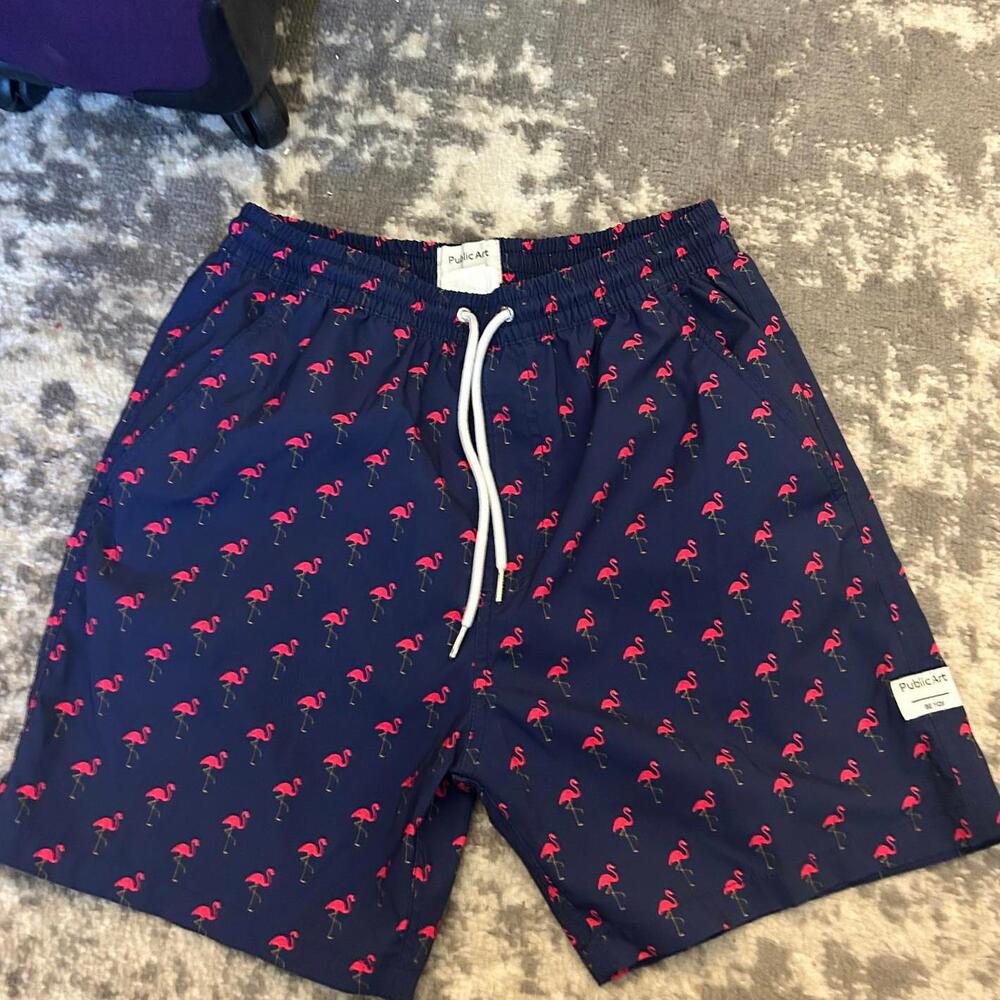 Public Art Men's Navy Flamingo Swim Shorts Medium